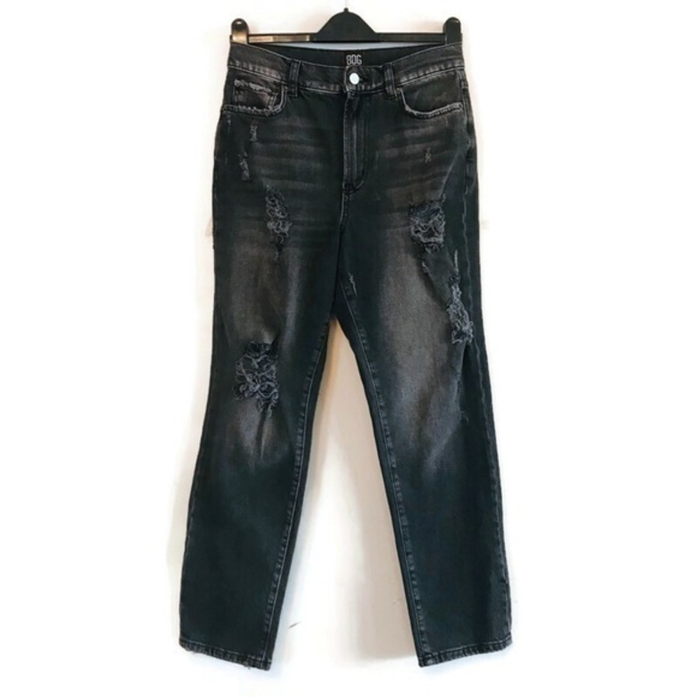 Urban Outfitters BDG Faded Black Distressed Stretch High Rise Slim Straight Jean